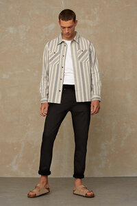 Hemd aus Bio Baumwolle - Juntoku Beige Stripe - Beige - Kings Of Indigo