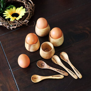 NATUREHOME Eierlöffel und Eierbecher 4er Set Olivenholz modern - NATUREHOME