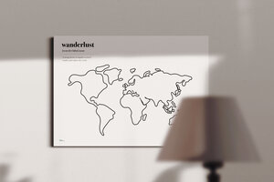 Stylische Weltkarte "Wanderlust" #2- nachhaltig & handemade in Germany - Wanddekoration Weltkarte - Keilrahmen, Leinwandposter - meine-weltkarte