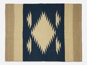 Teppich aus Jute mit Zacken-Muster // Beige-Braun-Blau - FOLKDAYS