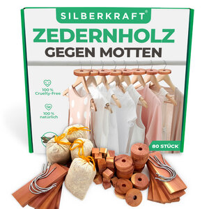 Zedernholz Mottenschutz - Set mit Mottenkugeln, Würfeln, Ringen, Säckchen - Silberkraft