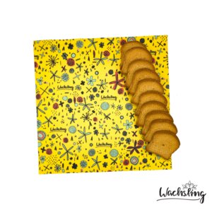 2er Set Handgemachte Bienenwachstücher groß Blumenwiese Gelb - Wachsling