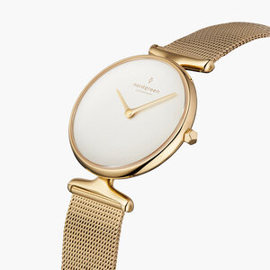 Armbanduhr Unika Gold | Weißes Ziffernblatt - Mesharmband Gold - Nordgreen Copenhagen