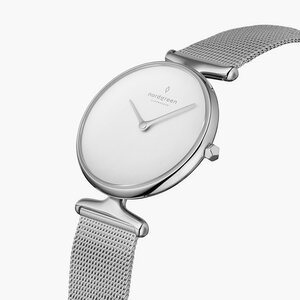 Armbanduhr Unika Silber | Weißes Ziffernblatt - Mesharmband Silber - Nordgreen Copenhagen