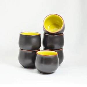 Teecup Cha Wan aus Porzellan 6 Stück innen veschiendene Farben - ja-unendlich