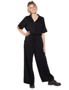 Damen Jumpsuit aus Bio-Baumwolle und Leinen "Gina" schwarz - CORA happywear