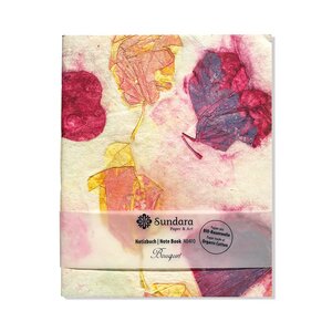 Notizbuch "Bouquet" – handgeschöpftes Recycling Biobaumwoll-Papier, Pink/Orange - Sundara