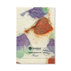 Notizblock "Bouquet" – handgeschöpftes Recycling Biobaumwoll-Papier, Grün/Violett - Sundara