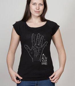 Bamboo Raglan Shirt Women Black "Hands" - SILBERFISCHER