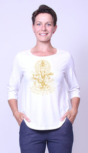 Bio-Damen-3/4 Arm Shirt Ganesha - Peaces.bio - handbedruckte Biomode