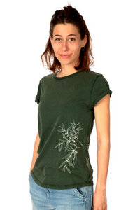 Shirt aus Biobaumwolle Fairwear für Damen "Olive Branch" in Washed Blue/Green/Red - Life-Tree