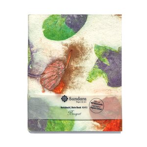 Notizbuch "Bouquet" – handgeschöpftes Recycling Biobaumwoll-Papier, Grün/Violett - Sundara