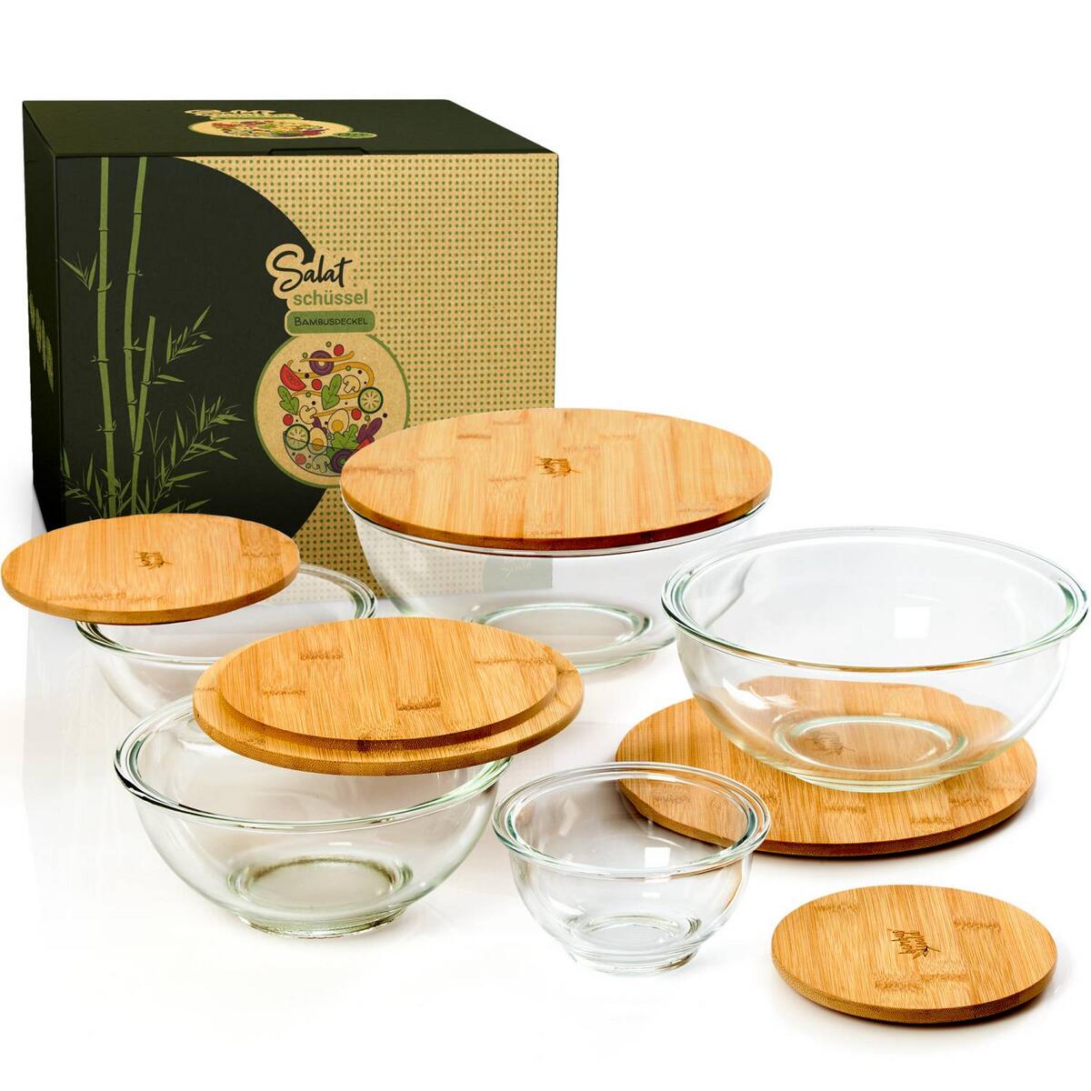 Bambuswald - Salatschüssel aus Glas mit Deckel aus Bambus in 5 Größen |  Avocadostore