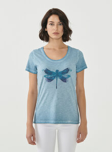 Cold Pigment Dyed T-Shirt aus Bio-Baumwolle mit Libellen-Print - ORGANICATION
