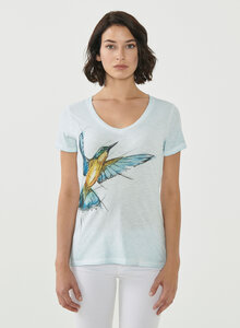 Cold Pigment Dyed T-shirt aus Bio-Baumwolle mit Vogel-Print - ORGANICATION