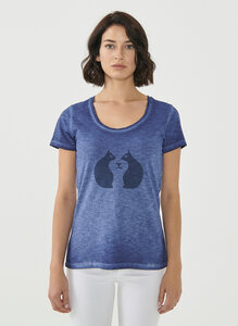 Cold Pigment Dyed T-shirt aus Bio-Baumwolle mit Katzen-Print - ORGANICATION
