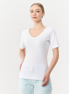 Geripptes T-Shirt aus Bio-Baumwolle mit V-Ausschnitt - ORGANICATION