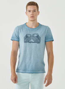 Cold Pigment Dyed T-Shirt aus Bio-Baumwolle mit Eulen-Print - ORGANICATION