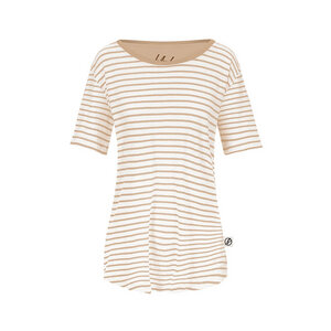 Striped Leinen T-Shirt Damen Sand - bleed