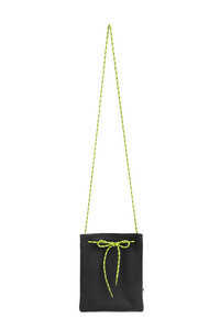 Handtasche TEA aus wunderschönem schwarz meliertem Leder mit neon Band. - ELEKTROPULLI