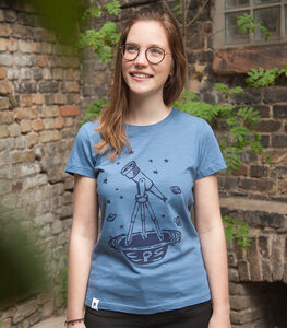 Teleskop mit Sternen - Frauen T-Shirt - aus Baumwolle Bio - Slub Blau - päfjes