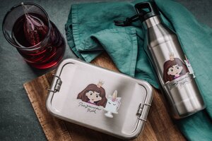 Edelstahl SET Lunchbox & Trinkflasche Prinzessin (Braun) - tindobo