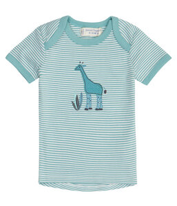 Baby T-Shirt hellblau u. mauve geringelt Giraffe Biologisch Sense Organics - sense-organics