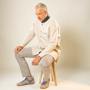 Leinenhemd Longhemd mit hohem Stehkragen, 100% Bioleinen - nahtur-design