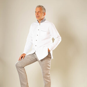 Leinenhemd Longhemd mit hohem Stehkragen, 100% Bioleinen - nahtur-design
