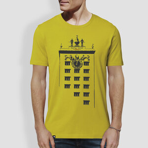 Herren T-Shirt, "Turmuhr", Hay Yellow, Roasted Orange - little kiwi