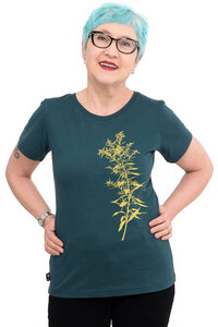 Fair-Trade-Frauenshirt "Goldraute" - Made in Kenia - dunkelgrün - Hirschkind