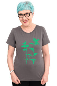 Fair-Trade-Frauenshirt "Brennnessel" - Made in Kenia - dunkelgrau - Hirschkind