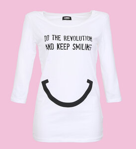 DO THE REVOLUTION AND KEEP SMILING - Sleeve Shirt weiss - Lena Schokolade