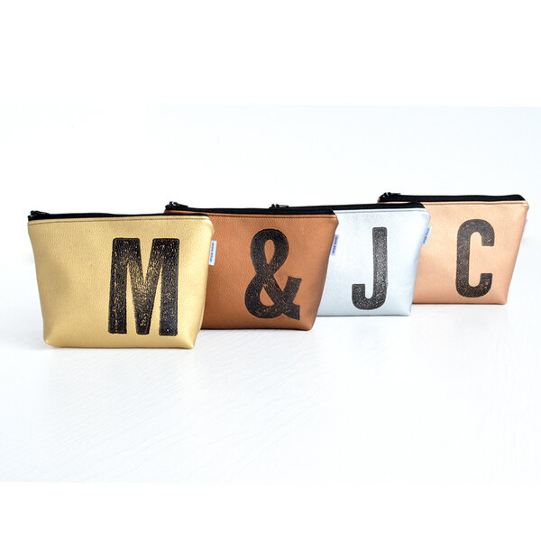 Vegane Kulturtasche Mit Monogramm – Kupfer Metallic, ~18x12x4 Cm, Handmade In Deutschland