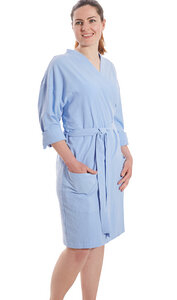 Damen Bademantel / Kimono 100% Bio-Baumwolle Knitterlook Made in Green Unisex - jilda-tex
