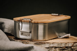 Lunchbox | Brotdose aus Edelstahl mit Bambusdeckel - tindobo