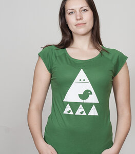 Bamboo Raglan Shirt Women Leaf Green "Achtung Birdy" - SILBERFISCHER