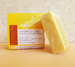 Shampoo Cube - festes Bio-Shampoo Sanddorn für trockenes & stumpfes Haar - Küstenseifen Manufaktur