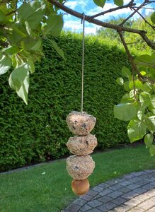 Hochwertige Futterstation für Vögel aus Edelstahl inkl. Kugel aus Olivenholz - Olivenholz erleben