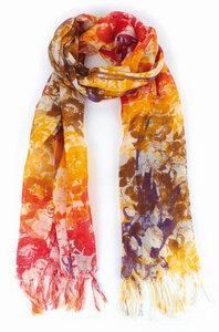 Schal, handgewebt und -bedruckt aus 100% Wolle Farbe: Gelb- und Rottöne - El Puente