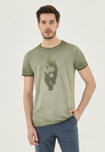 Garment Dyed T-Shirt aus Bio-Baumwolle mit Bär-Print - ORGANICATION