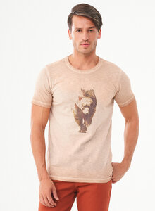 Garment Dyed T-Shirt aus Bio-Baumwolle mit Bär-Print - ORGANICATION
