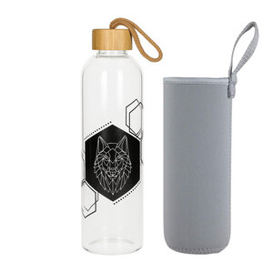Glasflasche 1 Liter Bamboo Trinkflasche Borosilikatglas mit Neoprentasche - elasto