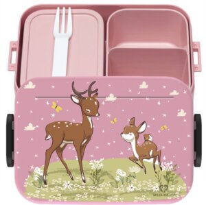 Bento Box Brotdose Lunchbox Reh und Rehkitz für Kinder Mädchen Junge rosa - wolga-kreativ