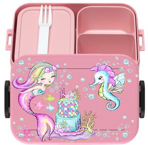 Bento Box Brotdose Lunchbox Meerjungfrau Seepferdchen für Kinder Mädchen Junge rosa - wolga-kreativ