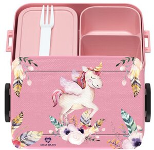 Bento Box Brotdose Lunchbox Einhorn Federn für Kinder Mädchen Junge rosa - wolga-kreativ