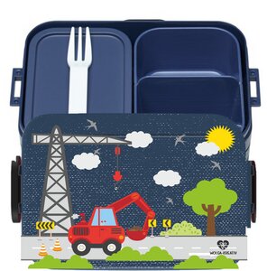 Bento Box Brotdose Lunchbox Baustelle Bagger für Kinder Mädchen Junge blau - wolga-kreativ
