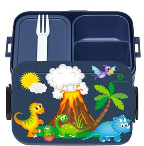 Bento Box Brotdose Lunchbox Dinoinsel für Kinder Mädchen Junge blau - wolga-kreativ