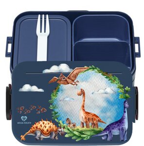 Bento Box Brotdose Lunchbox Dinosaurier Dinowelt für Kinder Mädchen Junge blau - wolga-kreativ