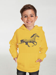 Bio-Kinder-Kapuzen-Sweatshirt "Horsepower" - Peaces.bio - handbedruckte Biomode